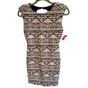 Lily Star Womens Dress Geometric Print Sleeveless Beige Blue‎ Size Small